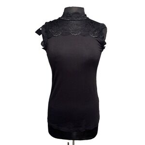 NEW Yest Black Lace Mock Neck Sleeveless Top Blouse Size 6 Romantic Victorian